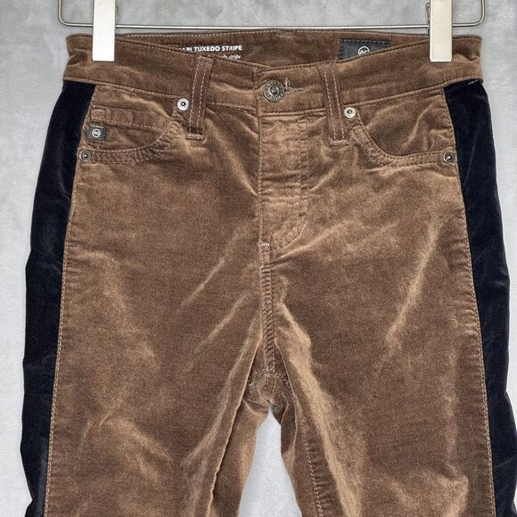 Adriano Goldschmied The Mari Tuxedo Stripe Women 25 R AG Pants Brown Velvet - Picture 3 of 12